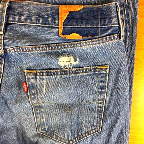 Levi's 501 Button Front Destroyed Straight Leg Denim Jeans - Picture 10 of 16